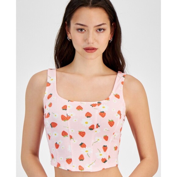 Grayson Threads, the Label Juniors' Cropped Strawberry-Print Top - Pink, M - Picture 2 of 3